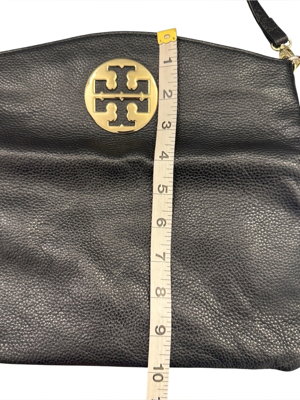 Tory Burch Black Pebbled Leather Flap Wristlet Clutch with Gold Logo - Picture 12 of 14